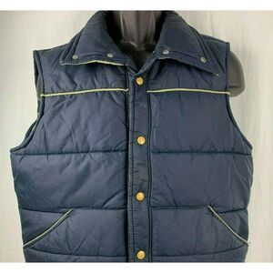 Vintage David Peyser Puffer Vest L Blue Snap Front Quilted Pockets Snow Parka